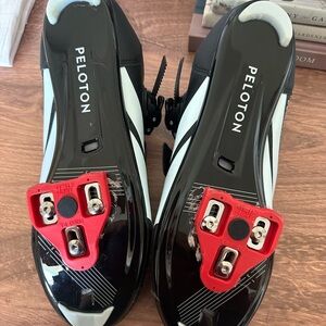 Peloton Black and White Cycling Shoes with Red Cleats